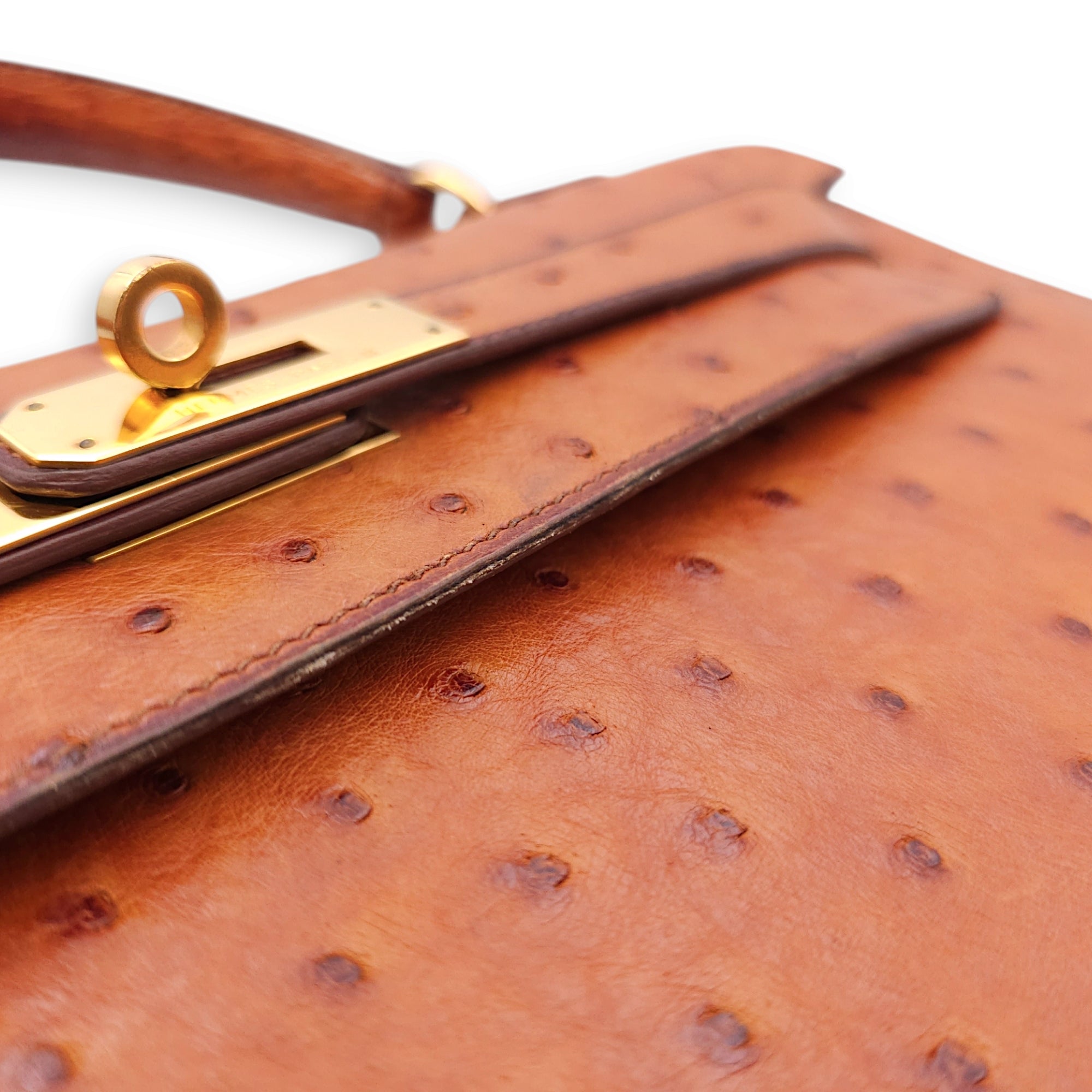 Sellier Kelly 32 Cognac in Ostrich Gold hardware