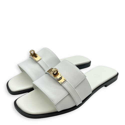 Giulia 38 White Sandals in Calfskin, Permabrass hardware