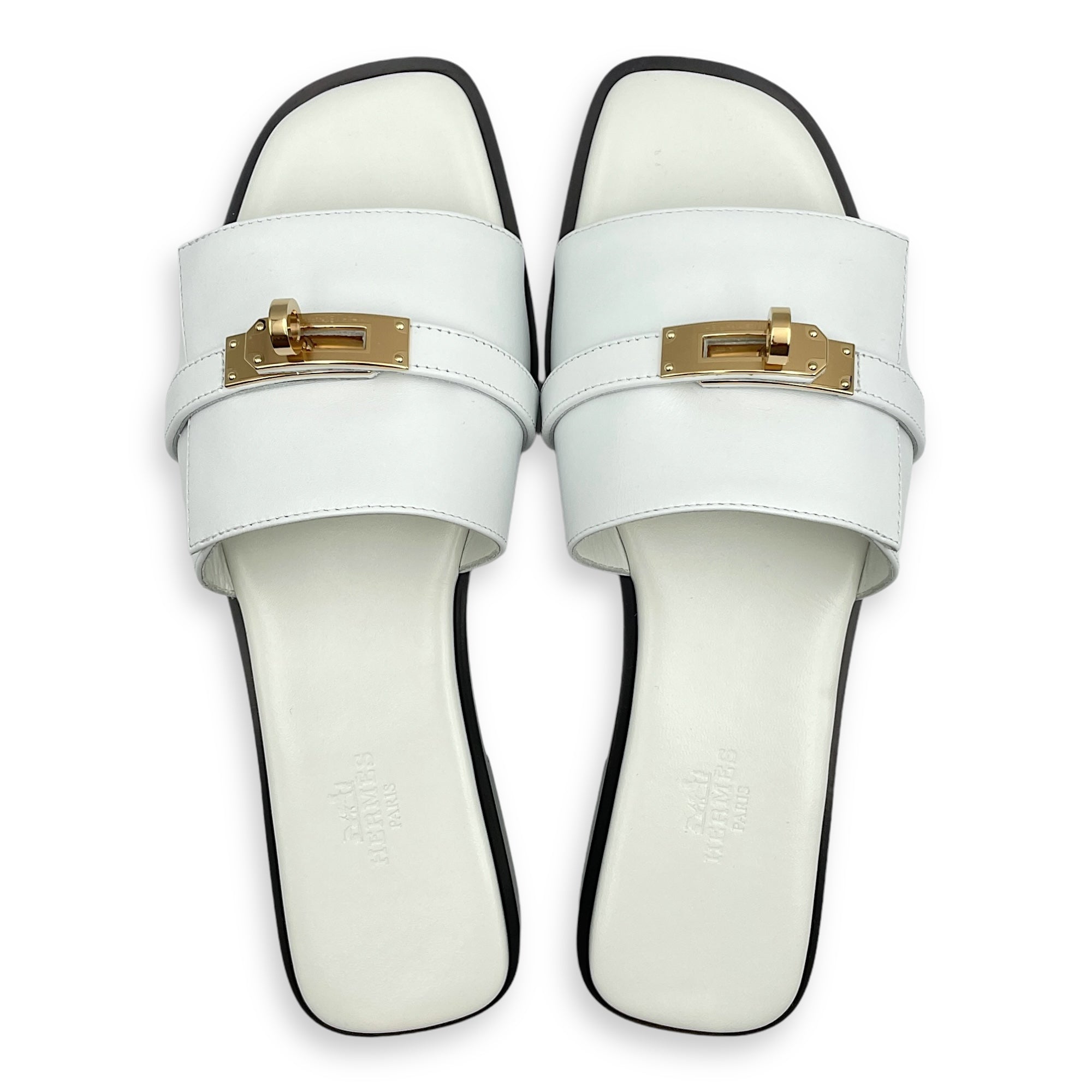 Giulia 38 White Sandals in Calfskin, Permabrass hardware