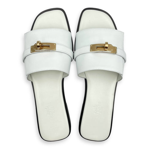 Giulia 38 White Sandals in Calfskin, Permabrass hardware