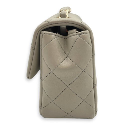 Classic Rectangle Mini Grey Crossbody Bag in Lambskin, Gold hardware