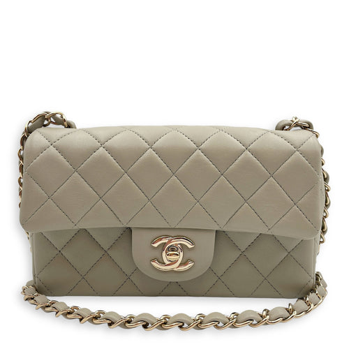 Classic Rectangle Mini Grey Crossbody Bag in Lambskin, Gold hardware