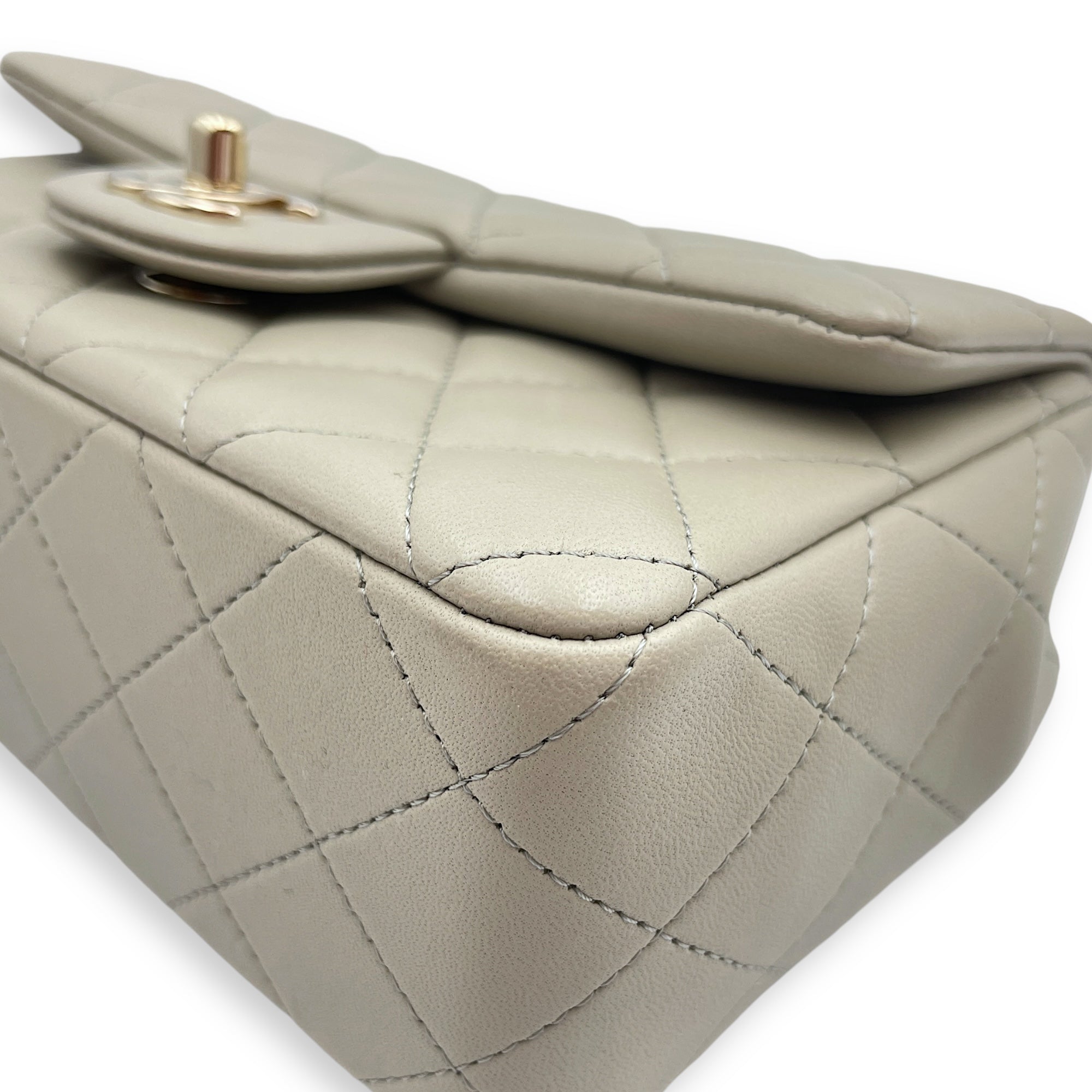 Classic Rectangle Mini Grey Crossbody Bag in Lambskin, Gold hardware