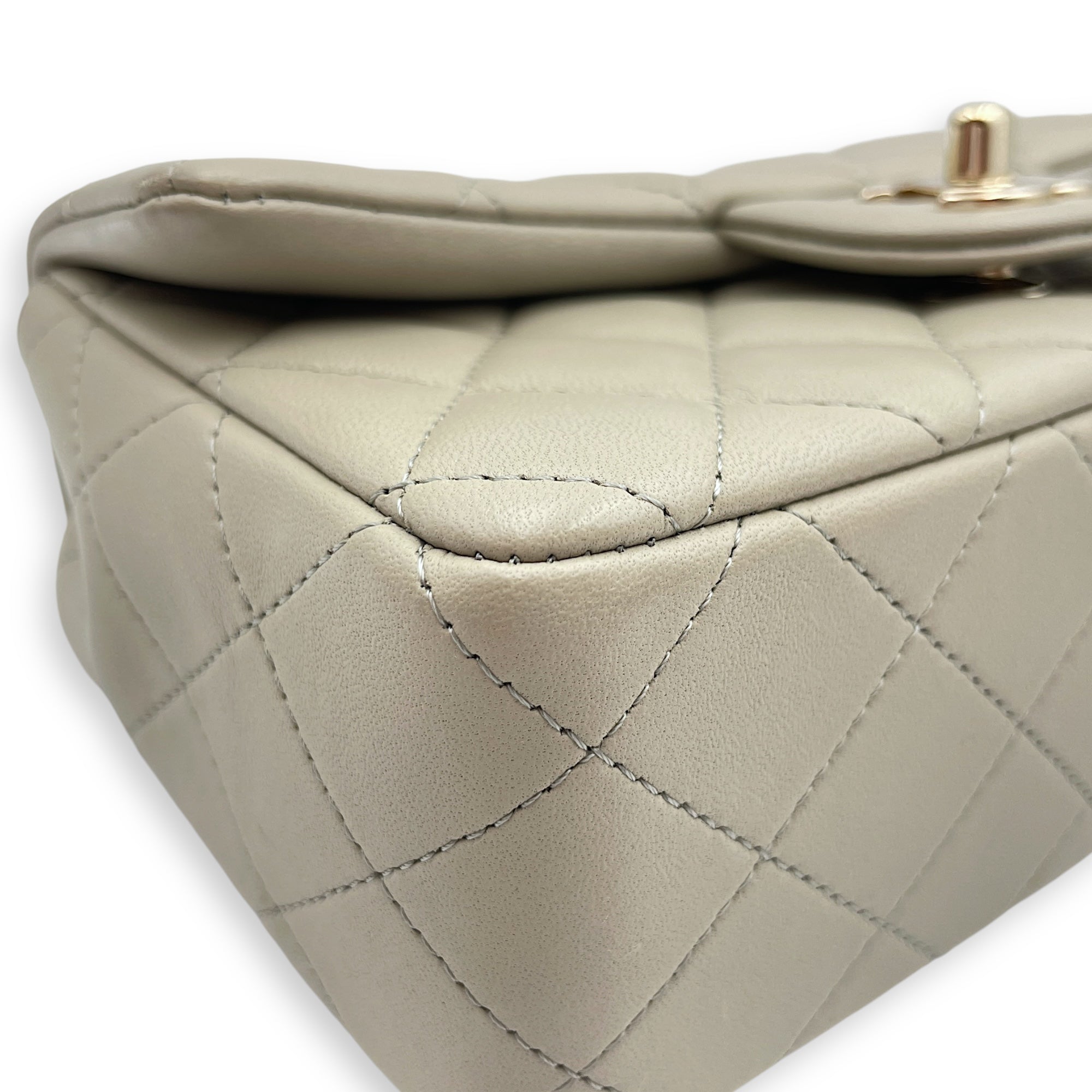 Classic Rectangle Mini Grey Crossbody Bag in Lambskin, Gold hardware