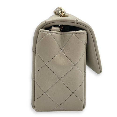 Classic Rectangle Mini Grey Crossbody Bag in Lambskin, Gold hardware