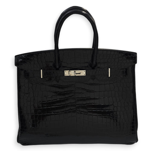 Birkin 35 Black in Shiny Porosus Palladium hardware