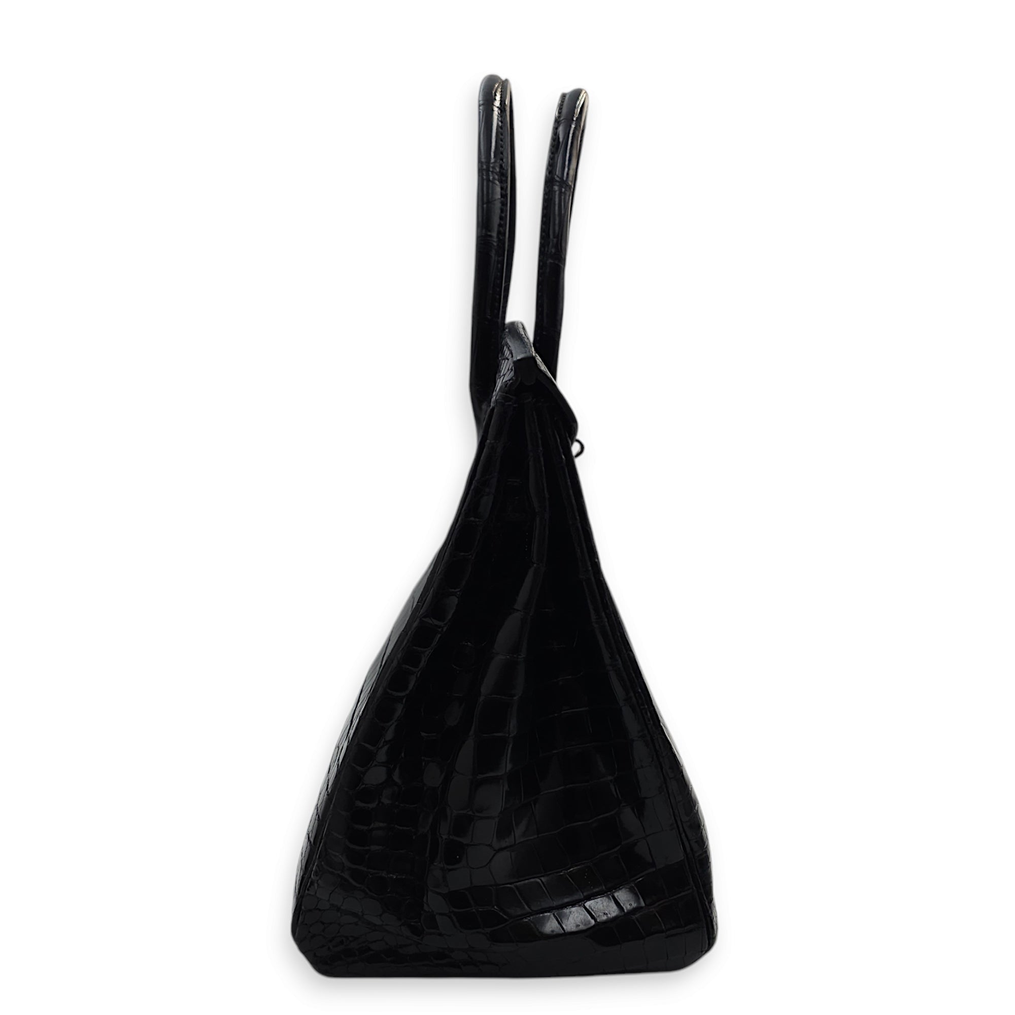 Birkin 35 Black in Shiny Porosus Palladium hardware