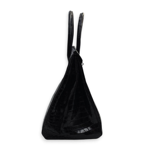 Birkin 35 Black in Shiny Porosus Palladium hardware