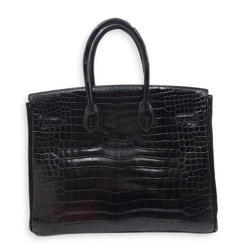 Birkin 35 Black in Shiny Porosus Palladium hardware