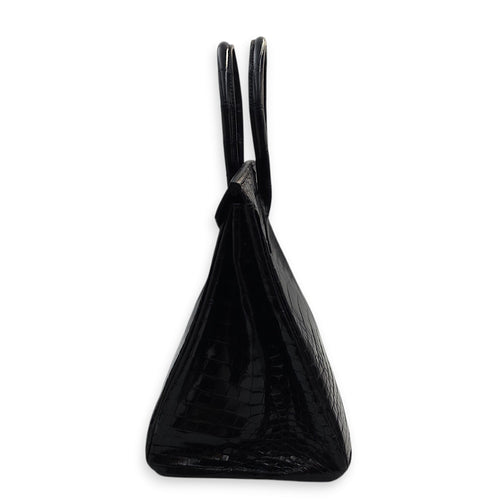 Birkin 35 Black in Shiny Porosus Palladium hardware
