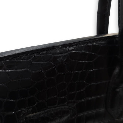 Birkin 35 Black in Shiny Porosus Palladium hardware