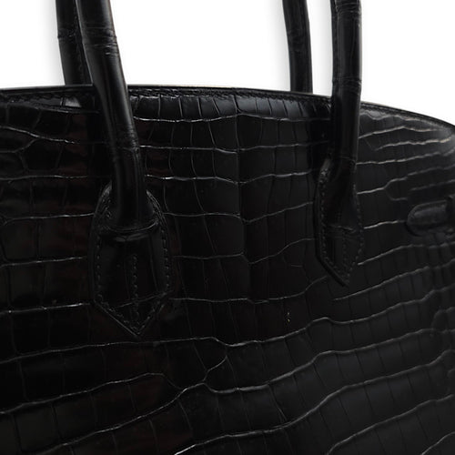 Birkin 35 Black in Shiny Porosus Palladium hardware