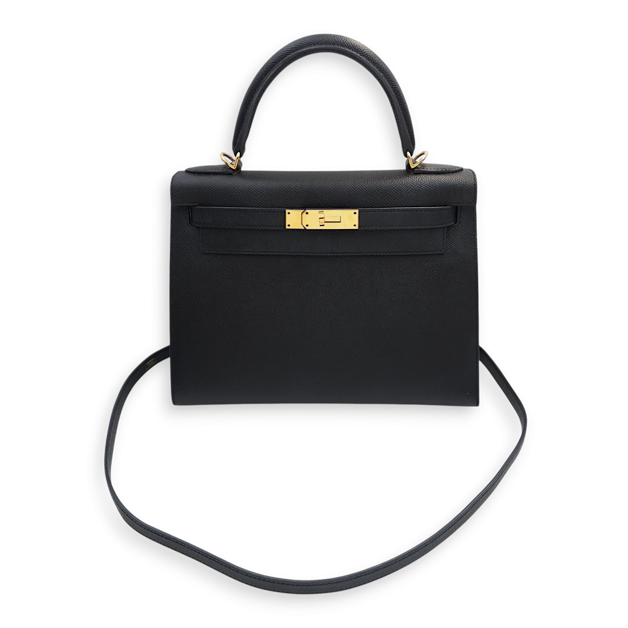 Sellier Kelly 28 Black in Epsom, Gold hardware