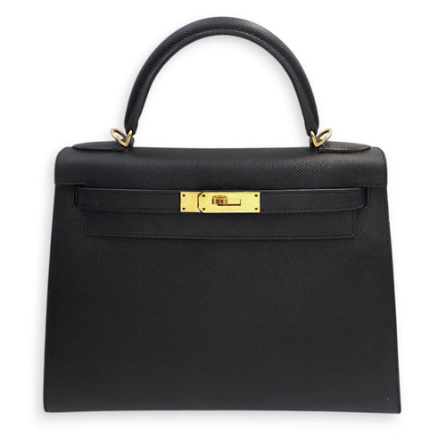 Sellier Kelly 28 Black in Epsom, Gold hardware