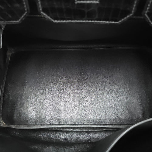Birkin 35 Black in Shiny Porosus Palladium hardware