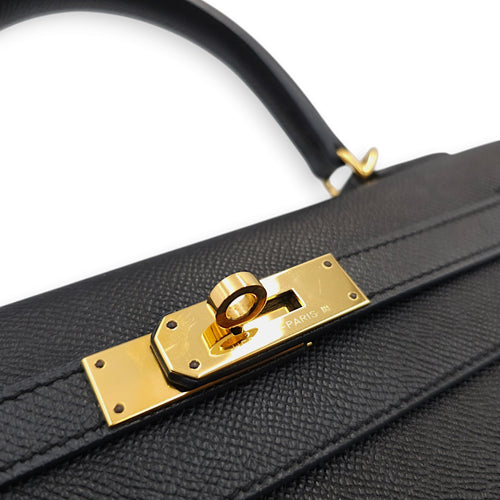 Sellier Kelly 28 Black in Epsom, Gold hardware