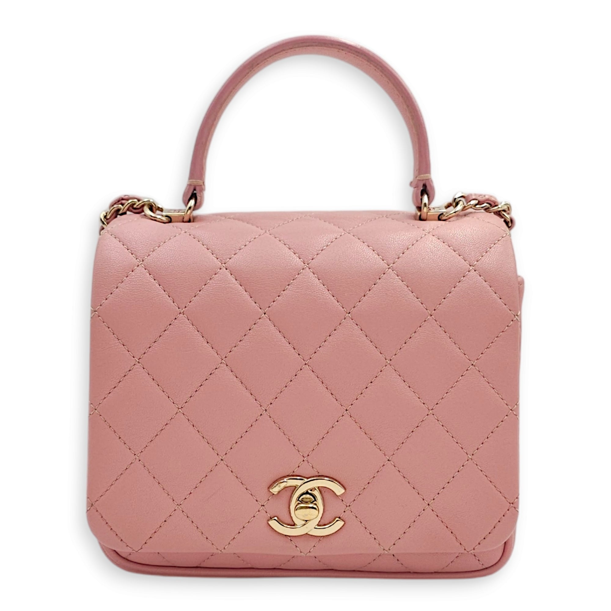 Seasonal Quilted Top Handle 16x13x4.5cm Pink Crossbody Bag in Lambskin, Gold hardware