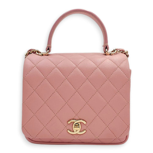 Seasonal Quilted Top Handle 16x13x4.5cm Pink Crossbody Bag in Lambskin, Gold hardware