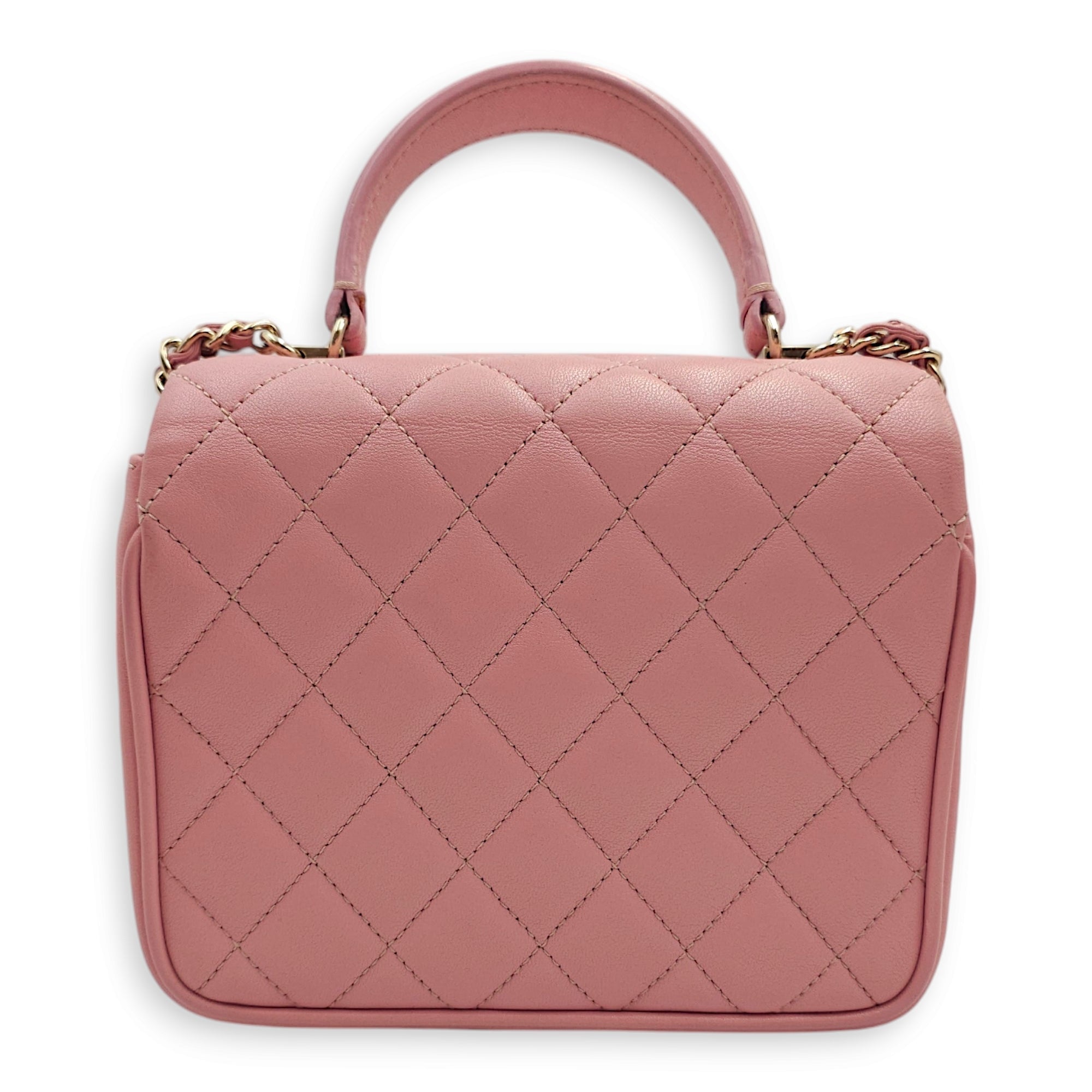 Seasonal Quilted Top Handle 16x13x4.5cm Pink Crossbody Bag in Lambskin Gold hardware CL2411-7738 3