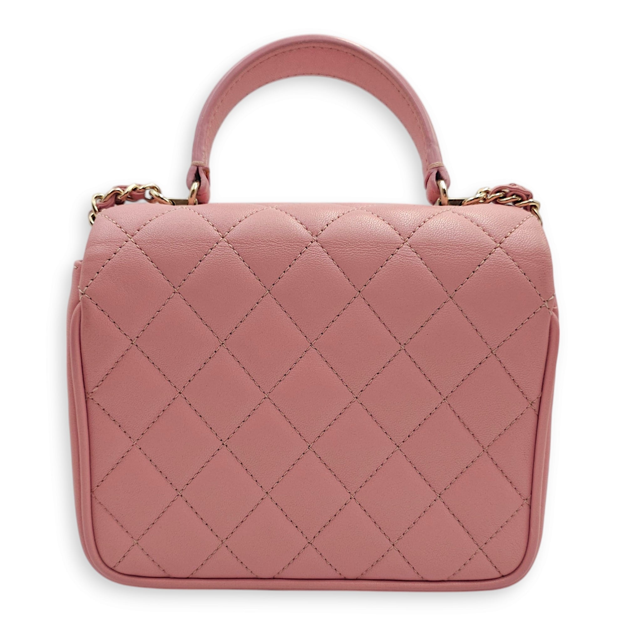 Seasonal Quilted Top Handle 16x13x4.5cm Pink Crossbody Bag in Lambskin, Gold hardware