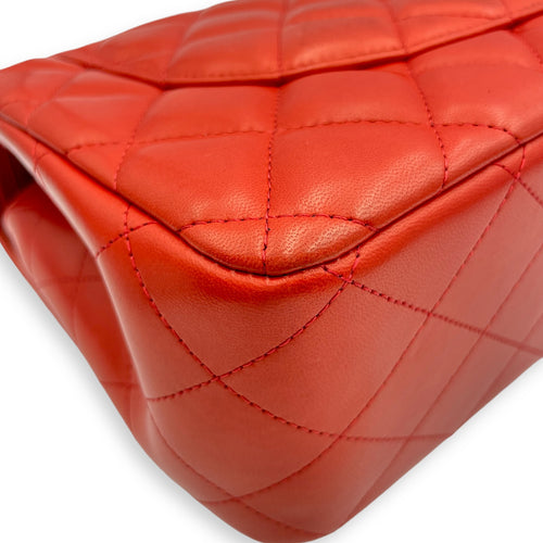 Classic (DF) Jumbo Red Shoulder Bag in Lambskin, Silver hardware