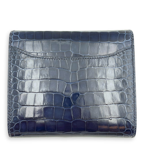 Constance Passant Compact Blue Sapphire Wallet in Shiny Alligator, Palladium hardware