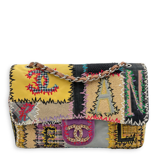 Seasonal Patchwork (SF) Jumbo Multi-colour Shoulder Bag in Lambskin, denim, fabric, judthread, patent, velvet, suede, tweed, Silver hardware