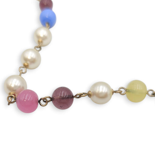 09P Multi-colour Belt/Long Necklace in Pearls, Beads, Crystals, Gold hardware