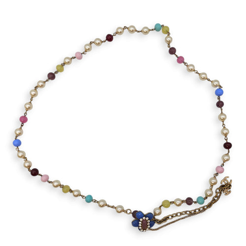 09P Multi-colour Belt/Long Necklace in Pearls, Beads, Crystals, Gold hardware