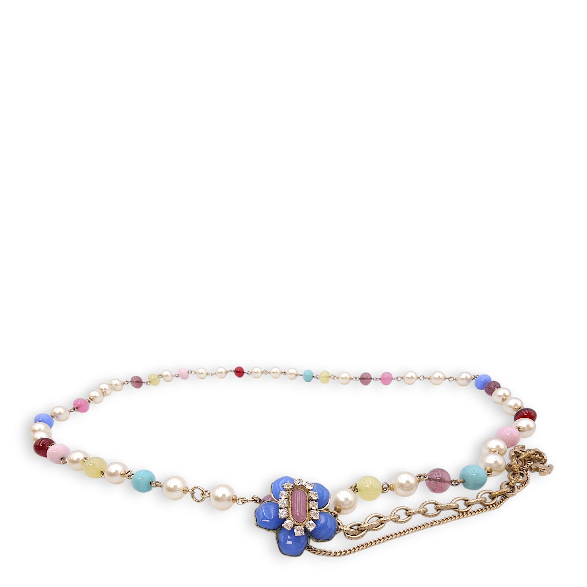 09P Multi-colour Belt/Long Necklace in Pearls, Beads, Crystals, Gold hardware