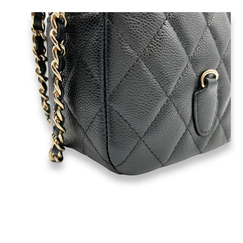 Quilted Mini Black Backpack in Caviar Leather, Gold hardware