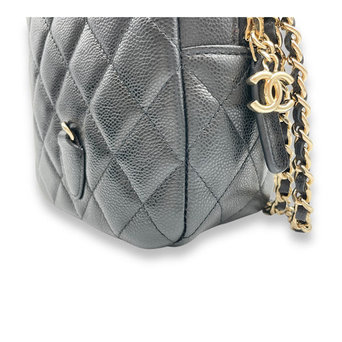 Quilted Mini Black Backpack in Caviar Leather, Gold hardware