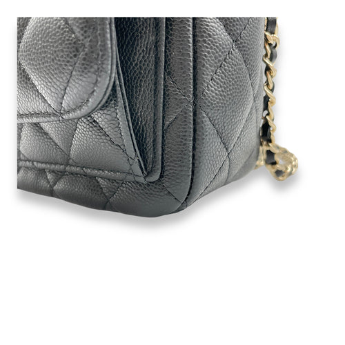 Quilted Mini Black Backpack in Caviar Leather, Gold hardware