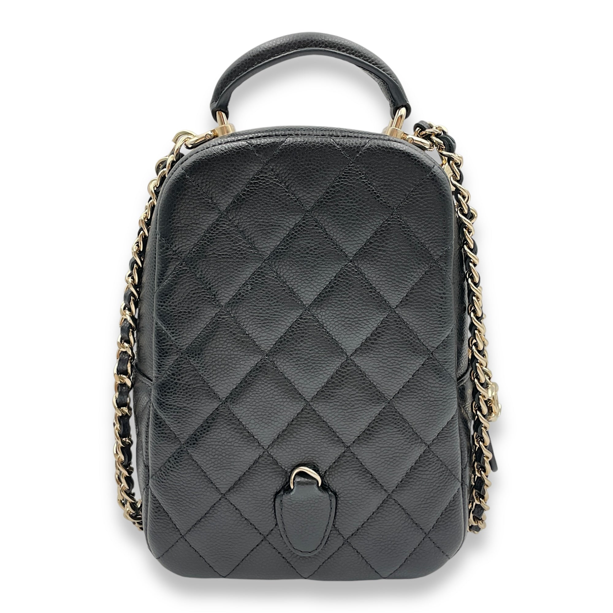 Quilted Mini Black Backpack in Caviar Leather, Gold hardware