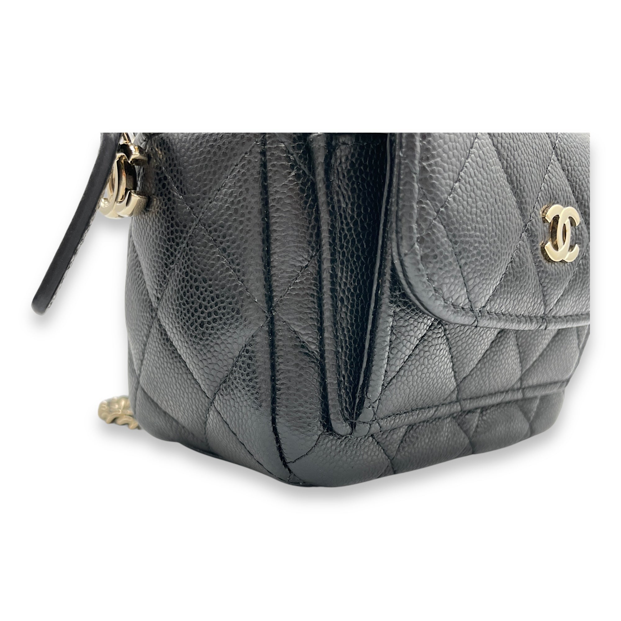 Quilted Mini Black Backpack in Caviar Leather, Gold hardware