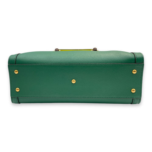 Diana Small 27x24x11cm Green Shoulder Bag in Boar leather, bamboo handle, Gold hardware