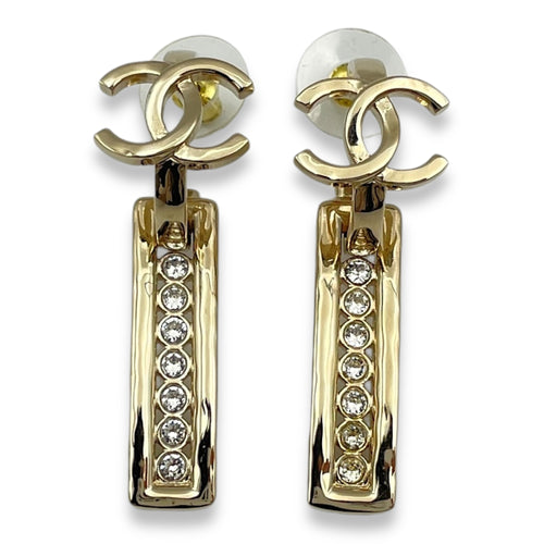 23B CC with Dangling Crystal Bar Earrings 1.5x4cm Costume Jewellery in Gold