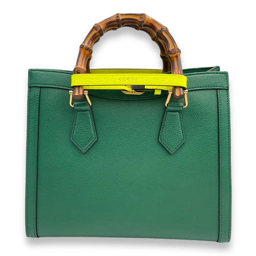 Diana Small 27x24x11cm Green Shoulder Bag in Boar leather, bamboo handle, Gold hardware