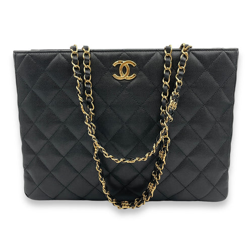 Quilted Seasonal Shopping Tote 33x24x14cm Black Shoulder Bag in Caviar Leather, Gold hardware