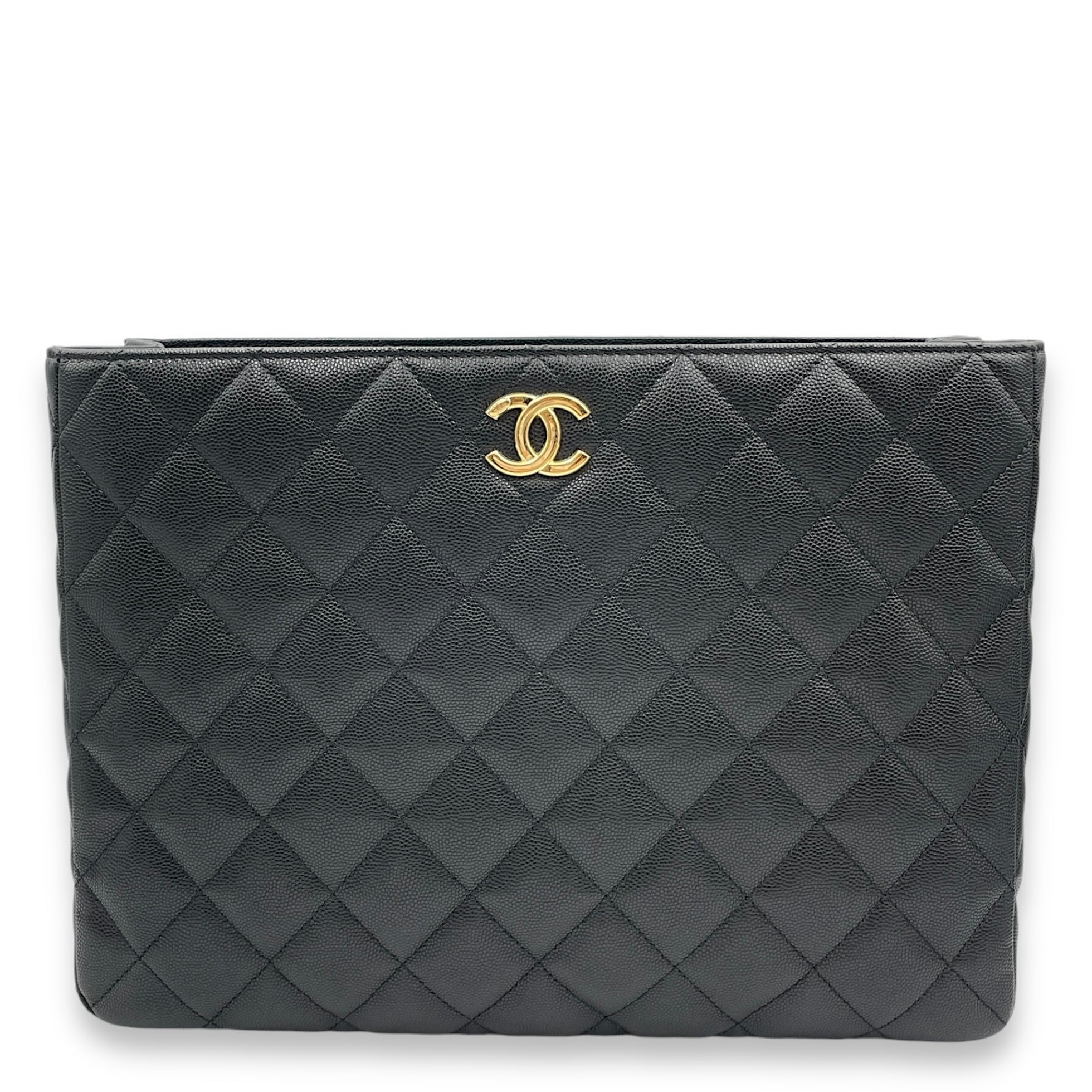 Quilted Seasonal Shopping Tote 33x24x14cm Black Shoulder Bag in Caviar Leather, Gold hardware