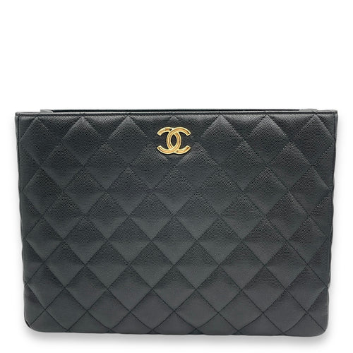 Quilted Seasonal Shopping Tote 33x24x14cm Black Shoulder Bag in Caviar Leather, Gold hardware