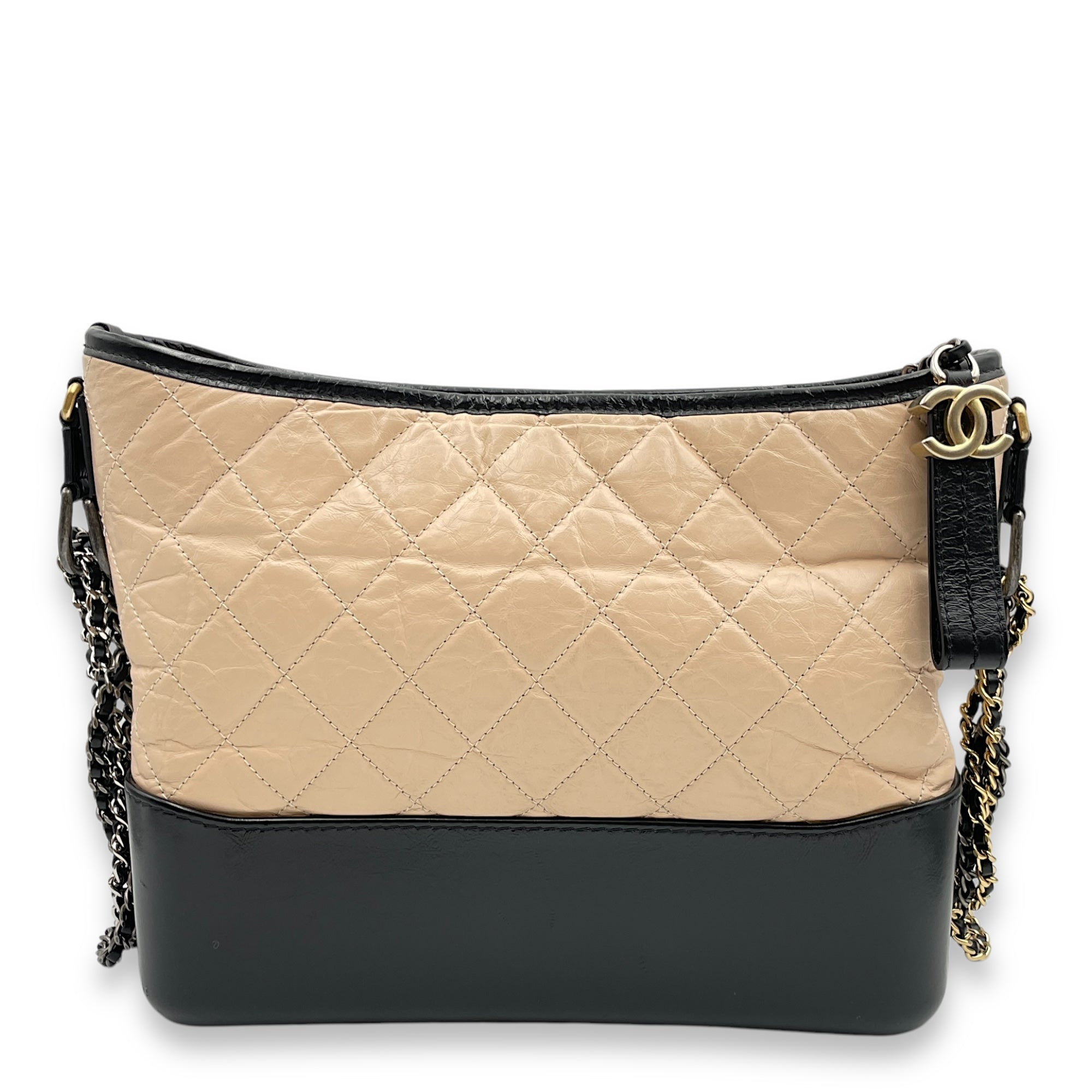 Quilted Gabrielle Medium Multi-colour Shoulder Bag in Distressed Leather, 3-Tone hardware