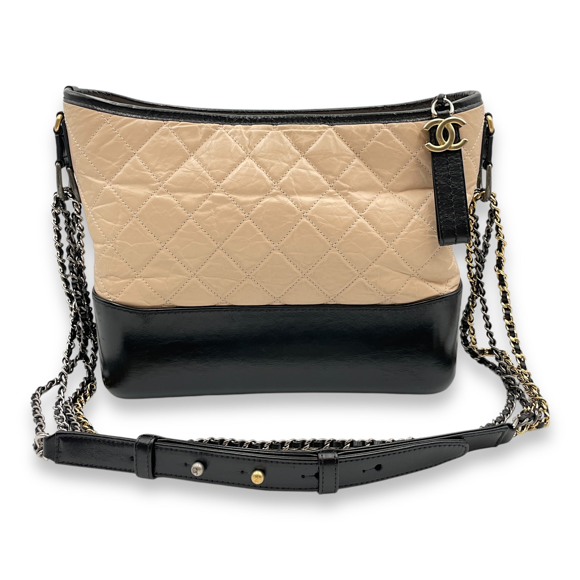 Quilted Gabrielle Medium Multi-colour Shoulder Bag in Distressed Leather, 3-Tone hardware