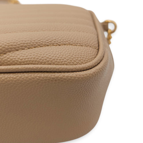 Mini Lou Camera Bag 18x11x5cm Beige Crossbody Bag in Calfskin, Gold hardware