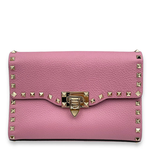 Flip Lock 23x16x4.5cm Pink Crossbody Bag in Calfskin, Gold hardware