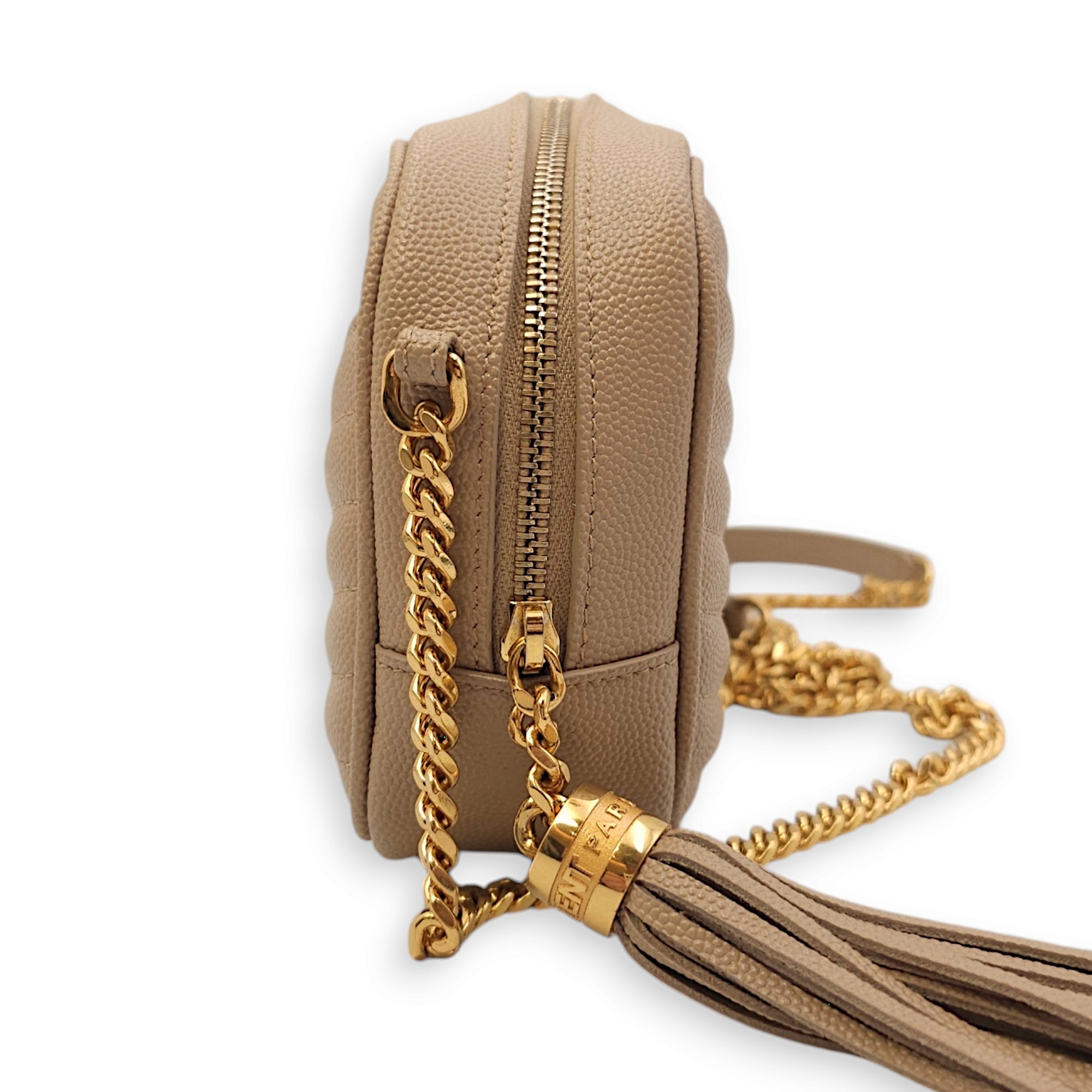 Mini Lou Camera Bag 18x11x5cm Beige Crossbody Bag in Calfskin, Gold hardware