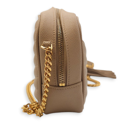 Mini Lou Camera Bag 18x11x5cm Beige Crossbody Bag in Calfskin, Gold hardware