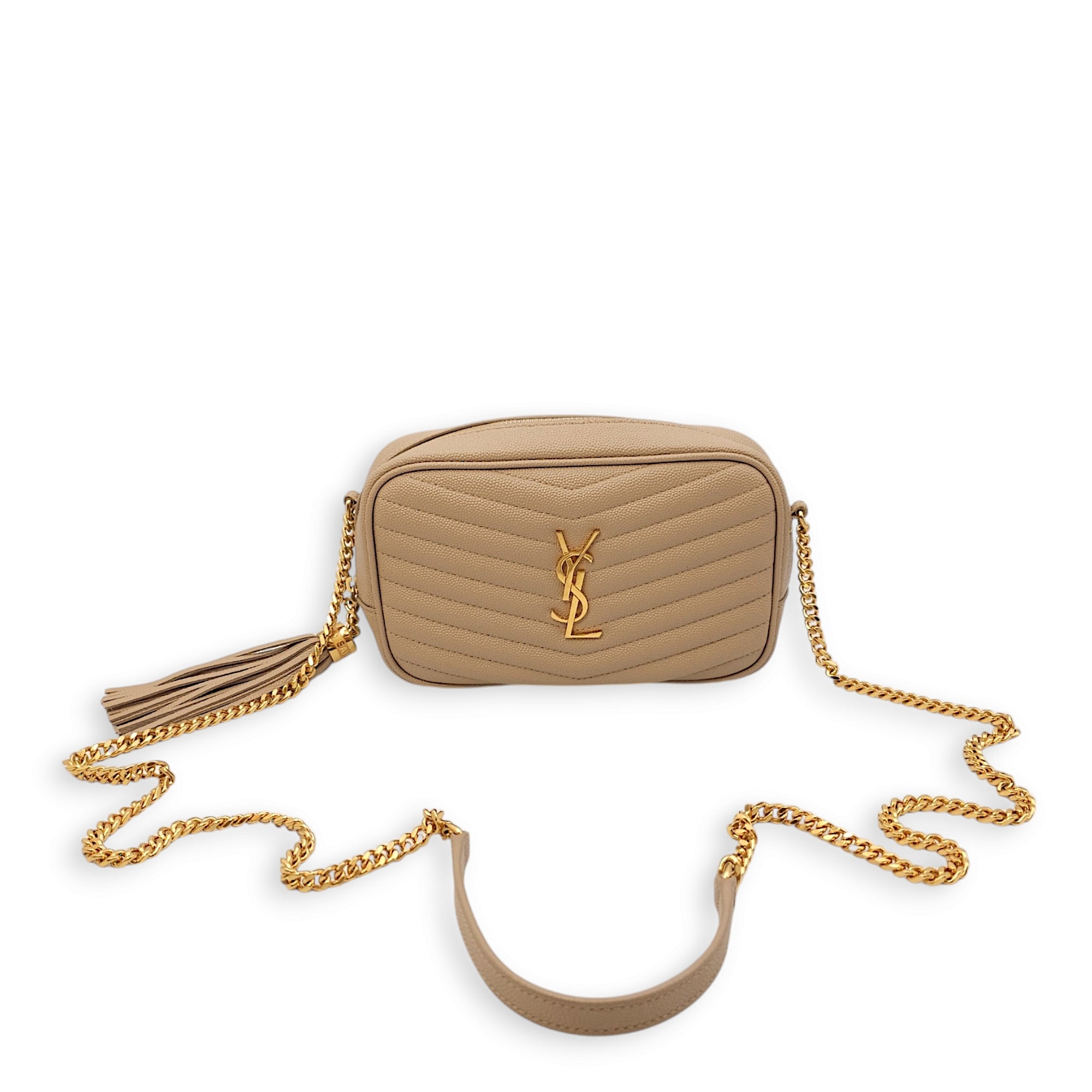 Mini Lou Camera Bag 18x11x5cm Beige Crossbody Bag in Calfskin, Gold hardware