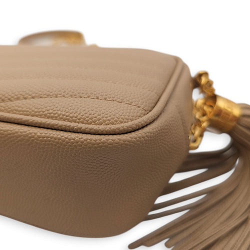 Mini Lou Camera Bag 18x11x5cm Beige Crossbody Bag in Calfskin, Gold hardware