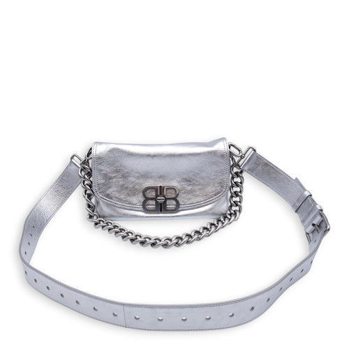 BB Soft Small Flap 23x14x3cm Silver Crossbody Bag in Calfskin, Silver hardware